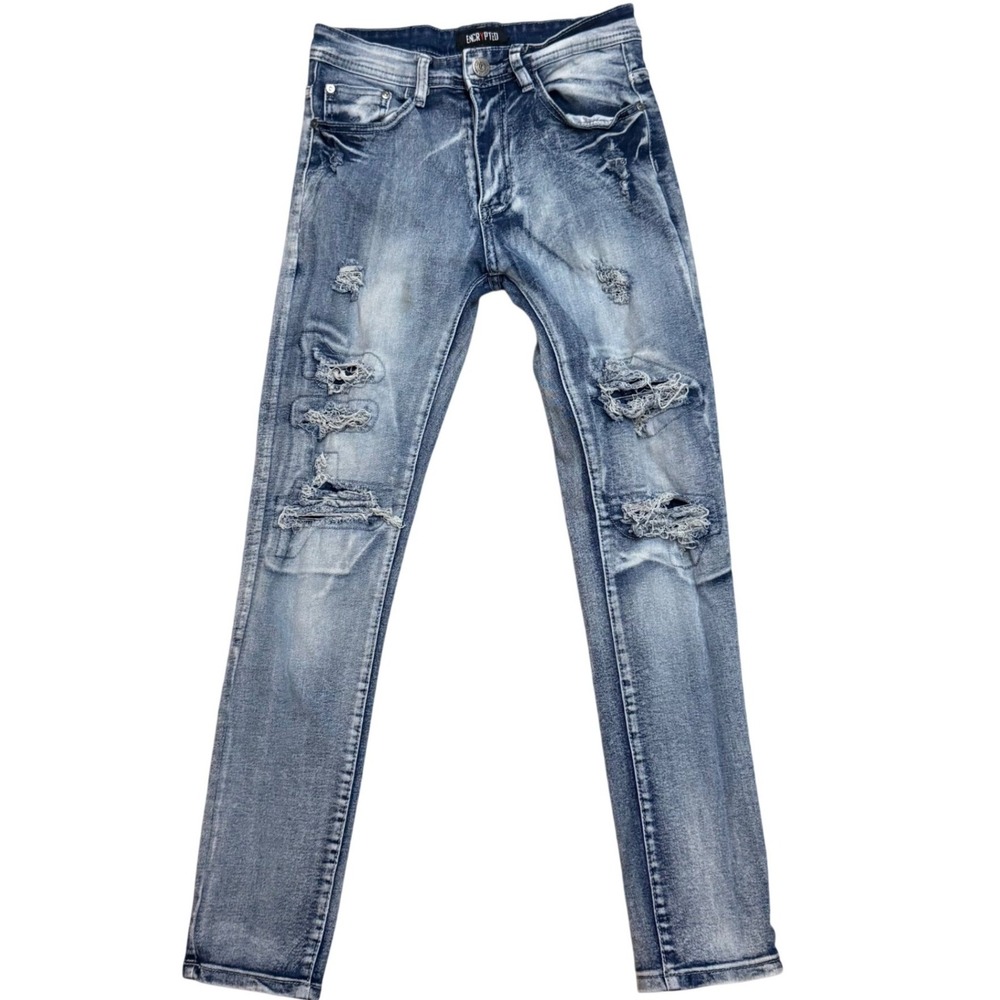 Encrypted Distressed Light Wash Ripped Denim Skinny Jeans Men's Size 29